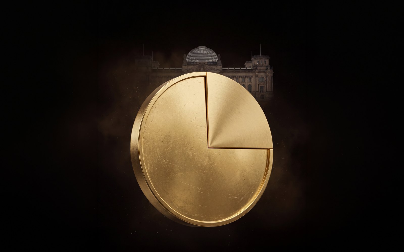 Goldmünze als Kreisdiagramm vor dem Reichstag