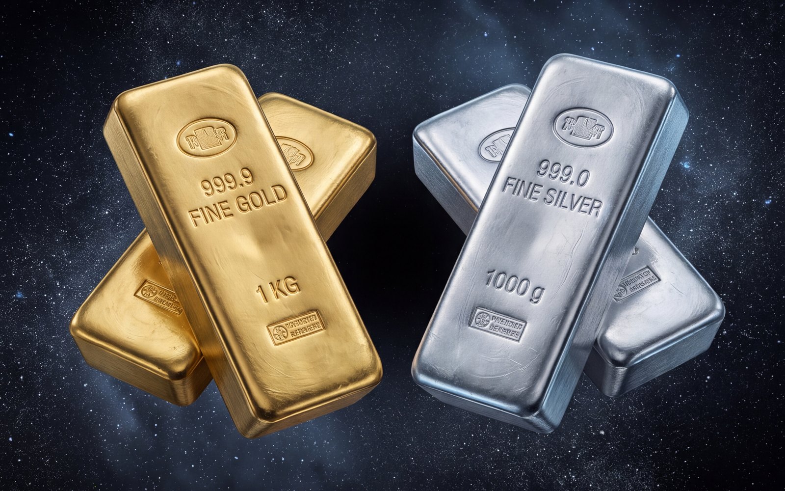 Je zwei Gold- und Silberbarren, 1 kg